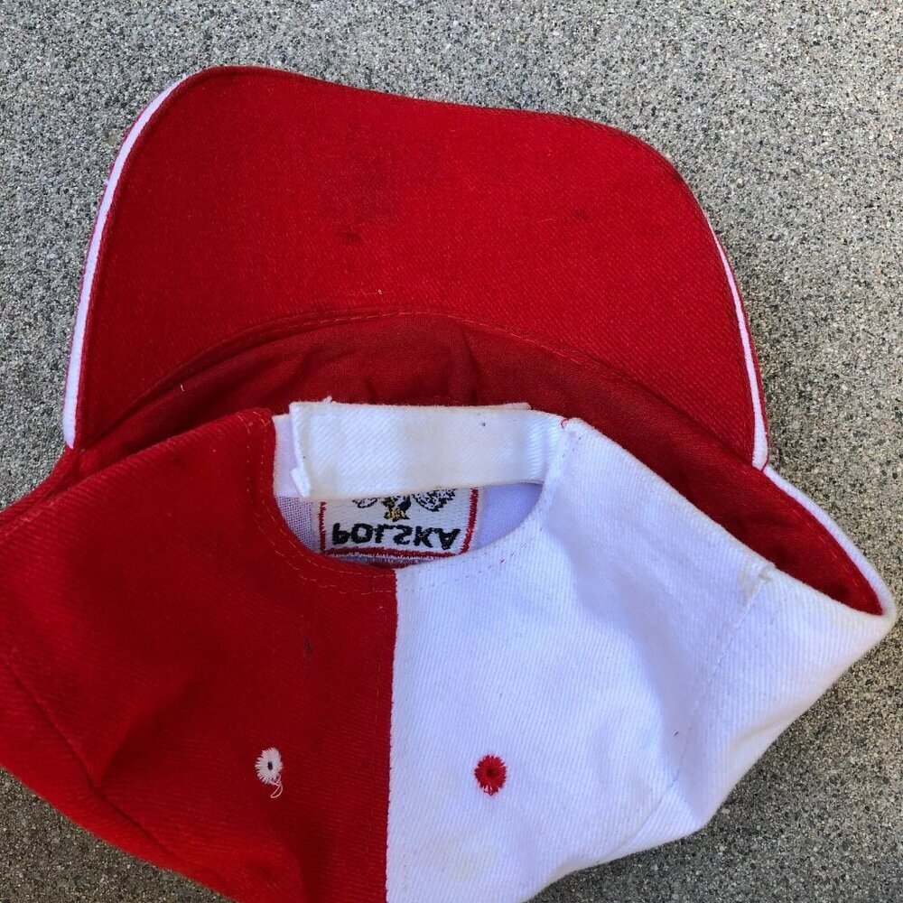 Vintage 90s POLSKA Poland Flag Hat Men's Red White Adjustable Baseball Cap - Picture 5 of 7